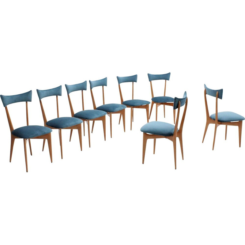 8 chaises à repas vintage par Ico Parisi,1950