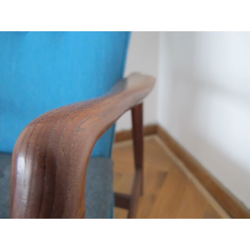 Andersen & Bohm teak and blue fabric armchair, Kurt OLSEN - 1948