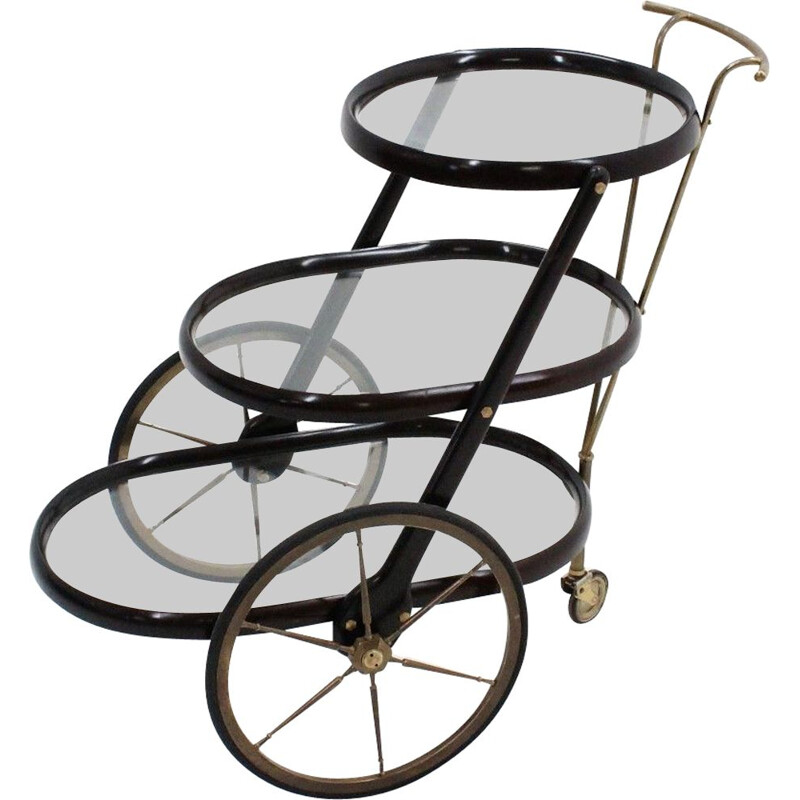 Chariot de service vintage à triple étagère par Cesare Lacca,1950