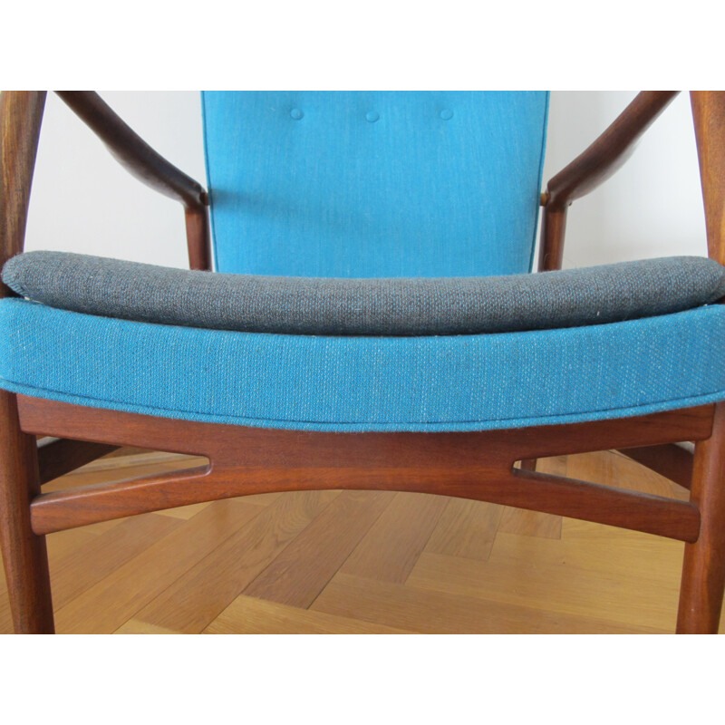 Andersen & Bohm teak and blue fabric armchair, Kurt OLSEN - 1948