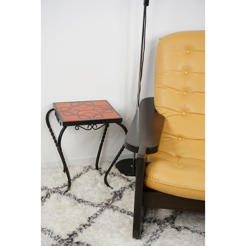 Vintage french side table in iron and ceramic 1950