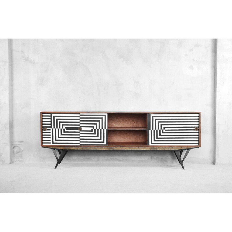 Vintage scandinavian black and white sideboard in walnut 1960