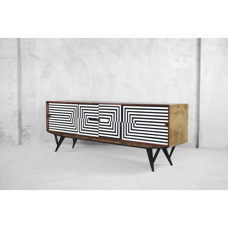 Vintage scandinavian black and white sideboard in walnut 1960