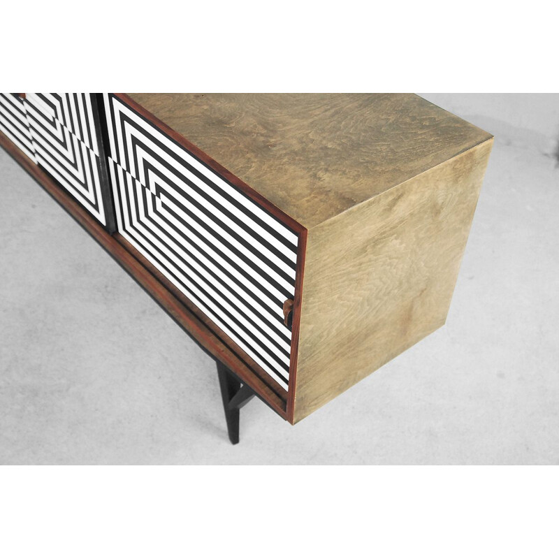 Vintage scandinavian black and white sideboard in walnut 1960