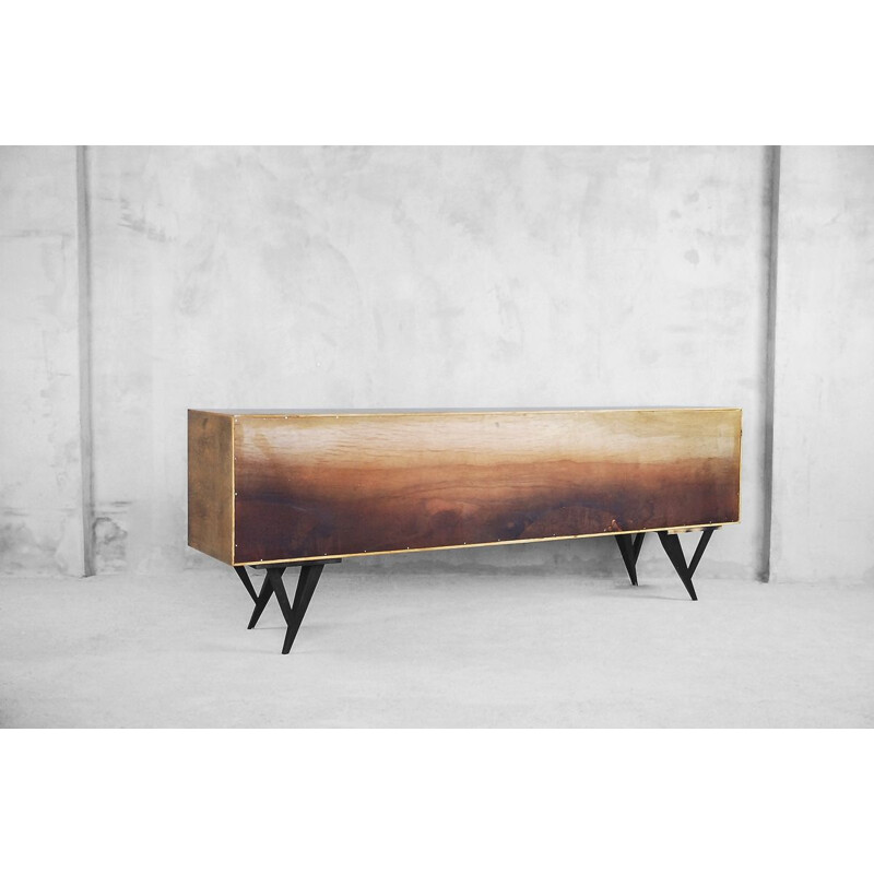 Vintage scandinavian black and white sideboard in walnut 1960