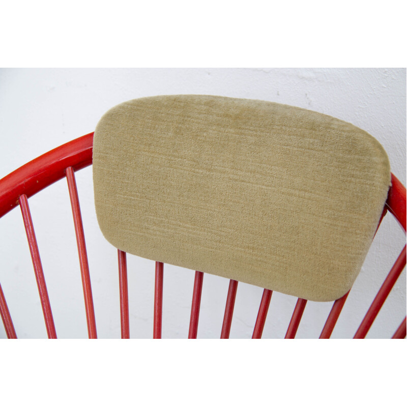 Vintage red Circle armchair by Yngve Eckström in fabric and wood 1960s