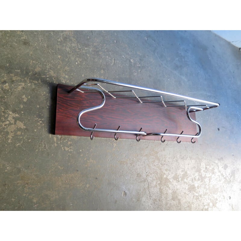 Vintage german coat rack in rosewood and chrome 1950