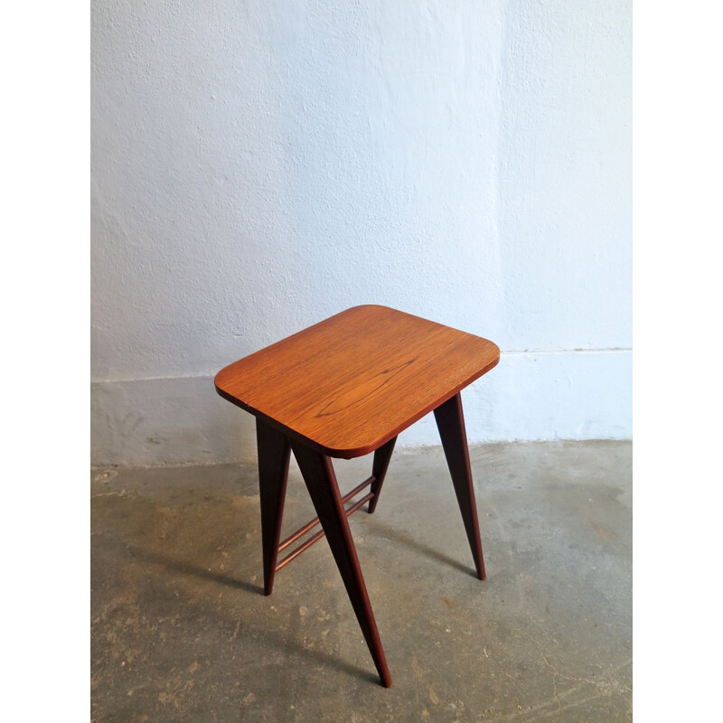 Vintage dutch side table in teak with scissor legs 1950s