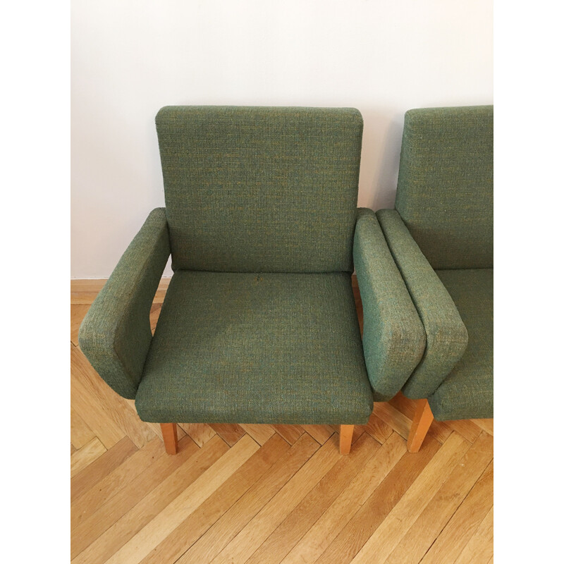 Paire de fauteuils Rocket vintage pour Jitona en tissu vert et bois 1960