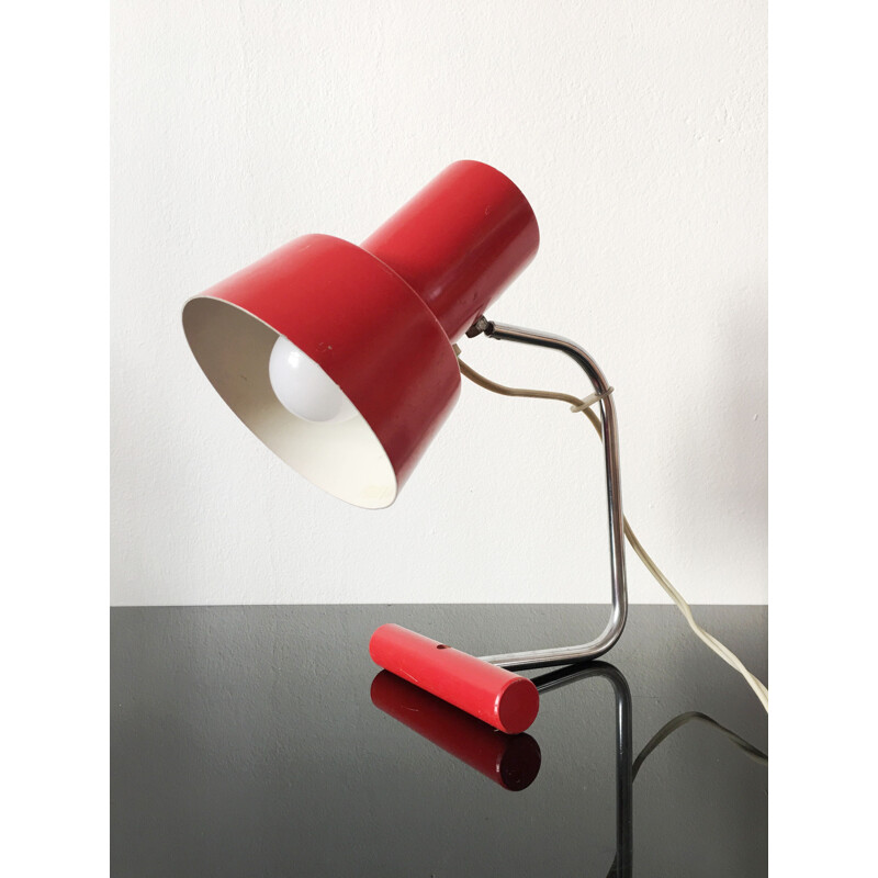 Lampe vintage en métal rouge et bois de Josef Hurka pour Napako, Tchécoslovaquie 1960