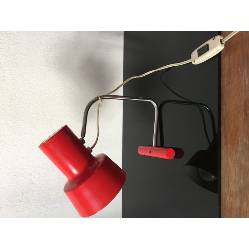 Vintage lamp in red metal and wood by Josef Hurka for Napako, Czechoslovakia 1960