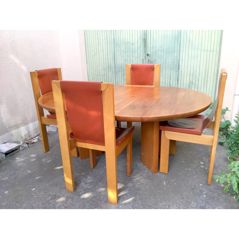 Vintage dining table and dining chairs by Maison Regain,1980
