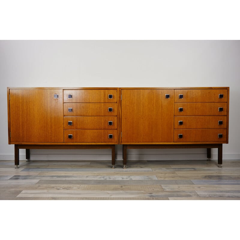 Pair of vintage sideboards in teak by Combineurop,1950