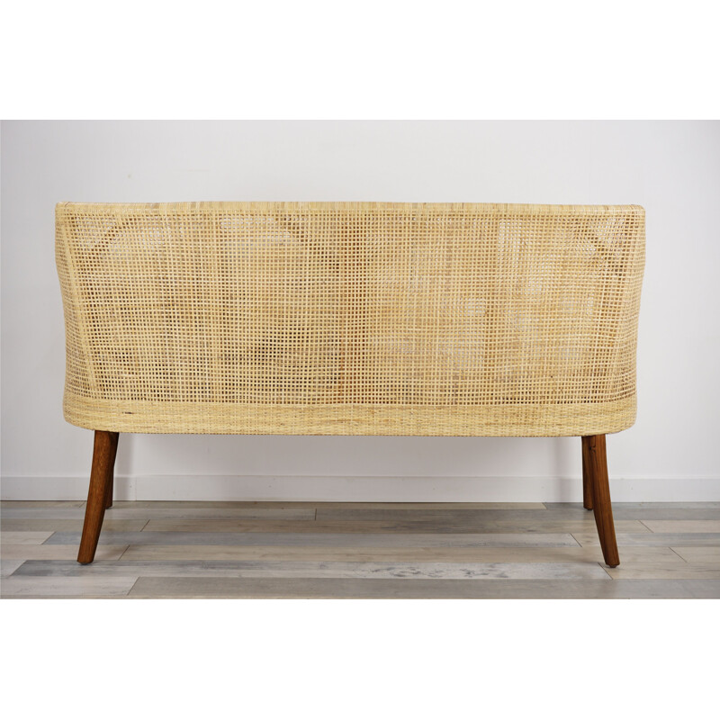 Vintage 2-seater sofa in wood and rattan,00's