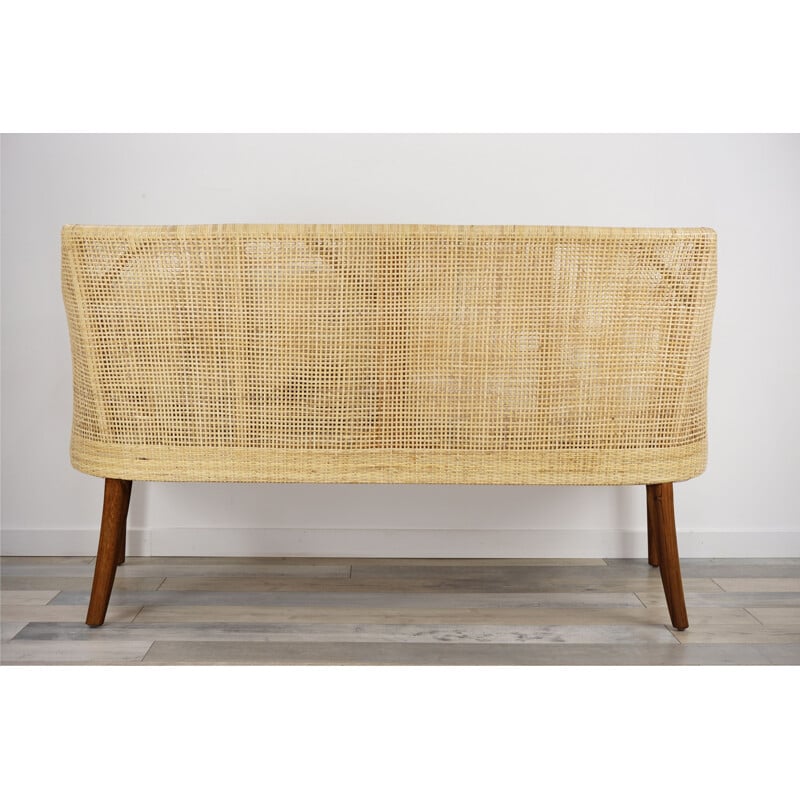 Vintage 2-seater sofa in wood and rattan,00's