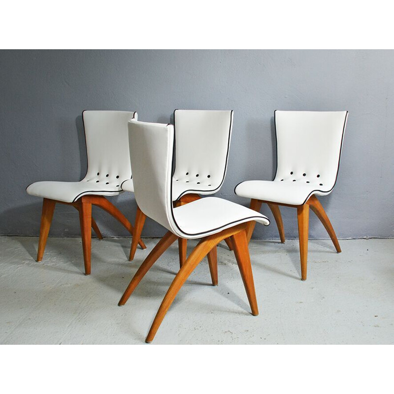 4 chaises à repas vintage pivotante des années 40