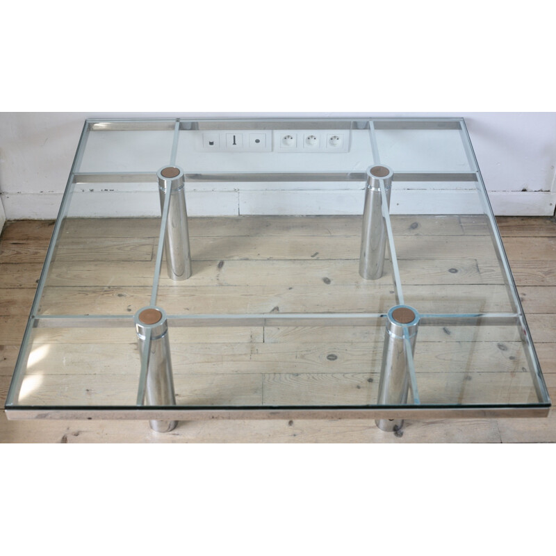 Vintage Knoll coffee table by Tobia Scarpa, model André, Steel and glass, 1970