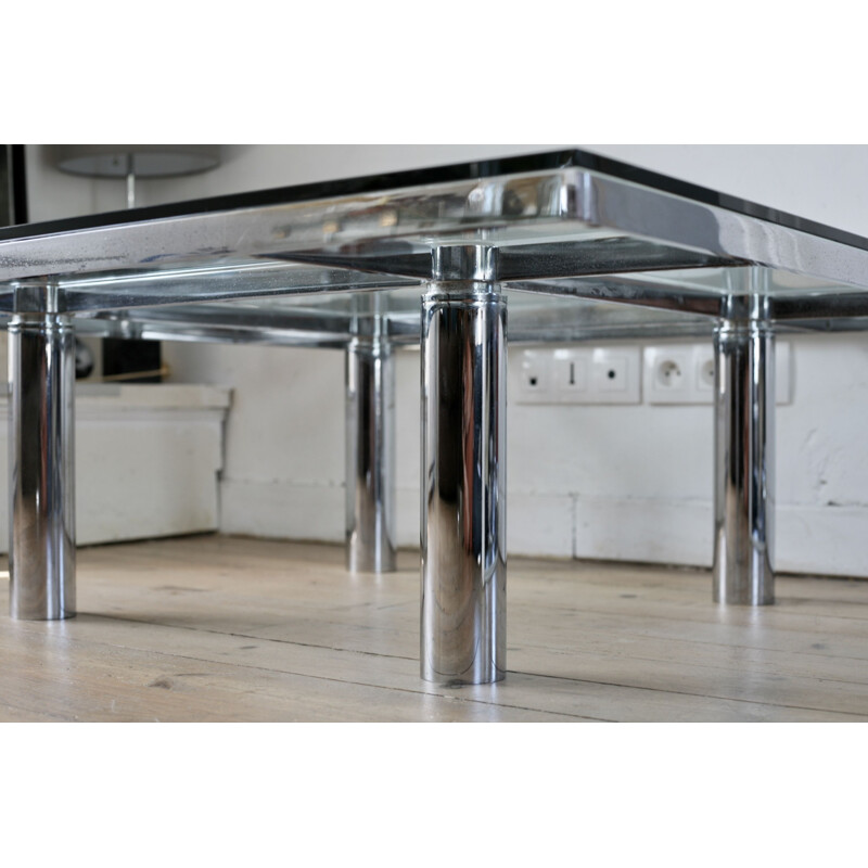 Vintage Knoll coffee table by Tobia Scarpa, model André, Steel and glass, 1970