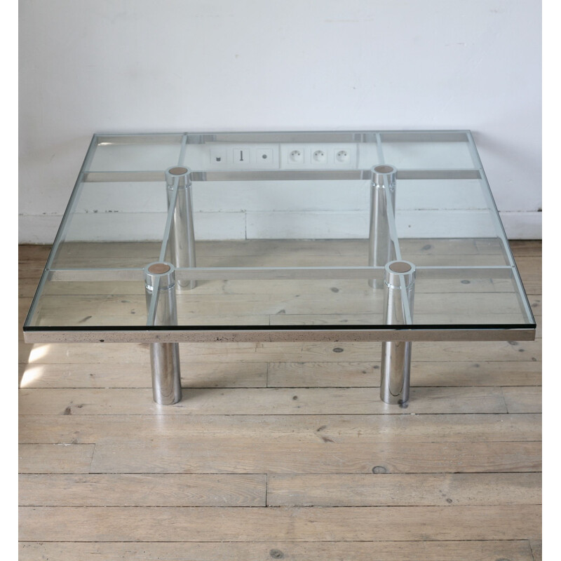 Vintage Knoll coffee table by Tobia Scarpa, model André, Steel and glass, 1970