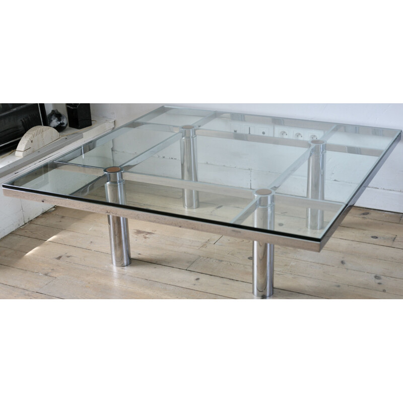 Vintage Knoll coffee table by Tobia Scarpa, model André, Steel and glass, 1970