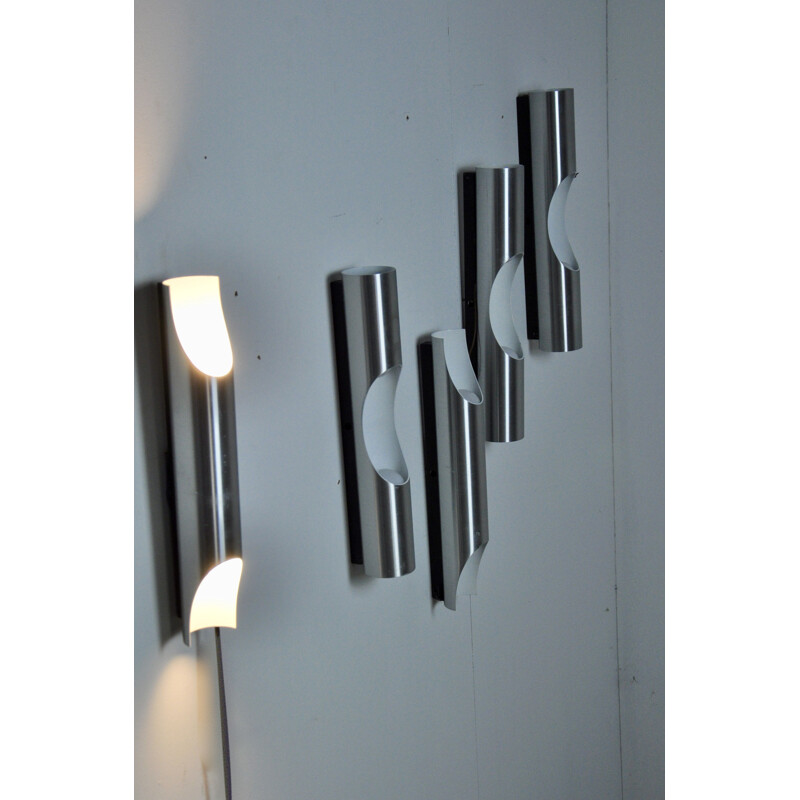 Set of 5 vintage Fuga wall lights for Raak in grey metal 1960s