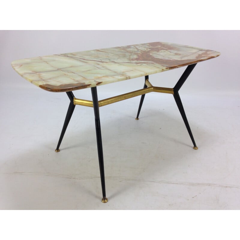 Vintage coffee table with marble top and brass feet 1950s