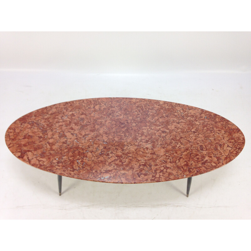 Vintage coffee table with marble top & brass feet 1950s