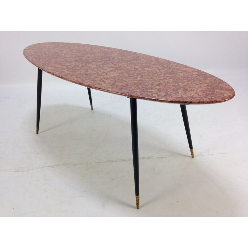 Vintage coffee table with marble top & brass feet 1950s