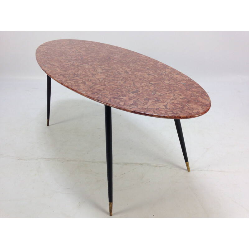 Vintage coffee table with marble top & brass feet 1950s