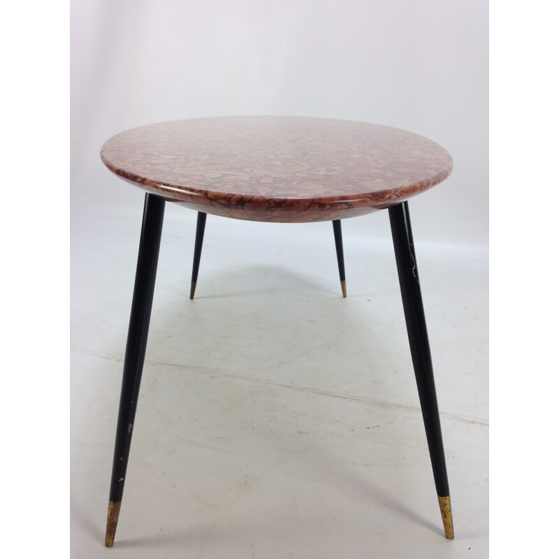 Vintage coffee table with marble top & brass feet 1950s