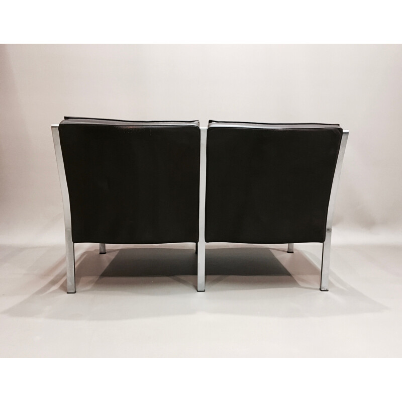 Canapé vintage en cuir noir Walter Knoll 1960