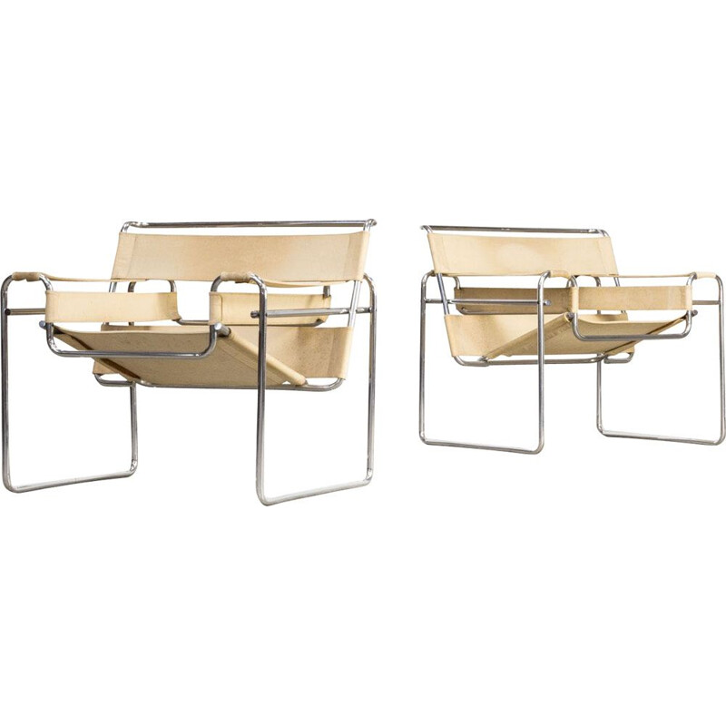 Set of 2 vintage Marcel Breuer wassily B3 chairs canvas for Gavina
