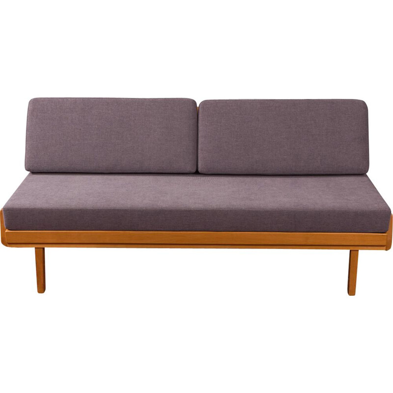 Vintage sofa for Knoll Antimott in grey polyester and cherrywood 1960s
