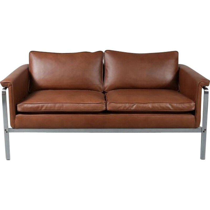 Vintage sofa for Kill International in brown leather and metal 1960s