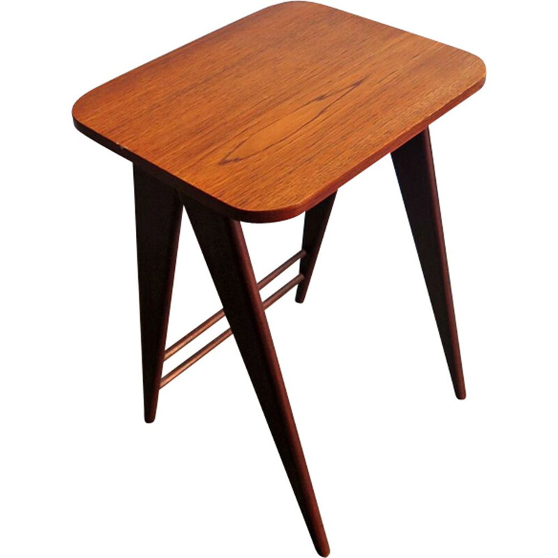 Vintage dutch side table in teak with scissor legs 1950s