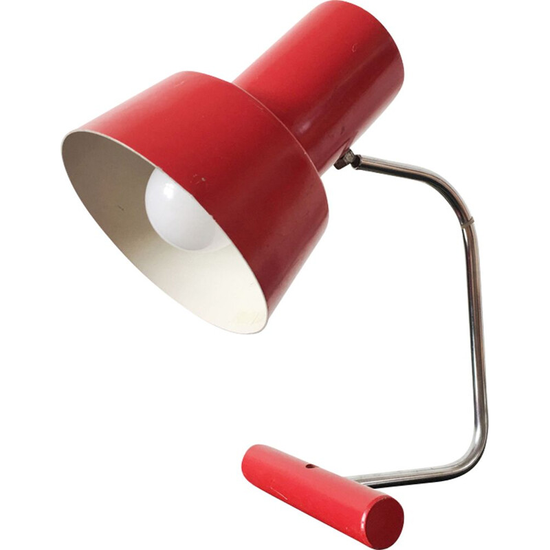 Vintage lamp in red metal and wood by Josef Hurka for Napako, Czechoslovakia 1960