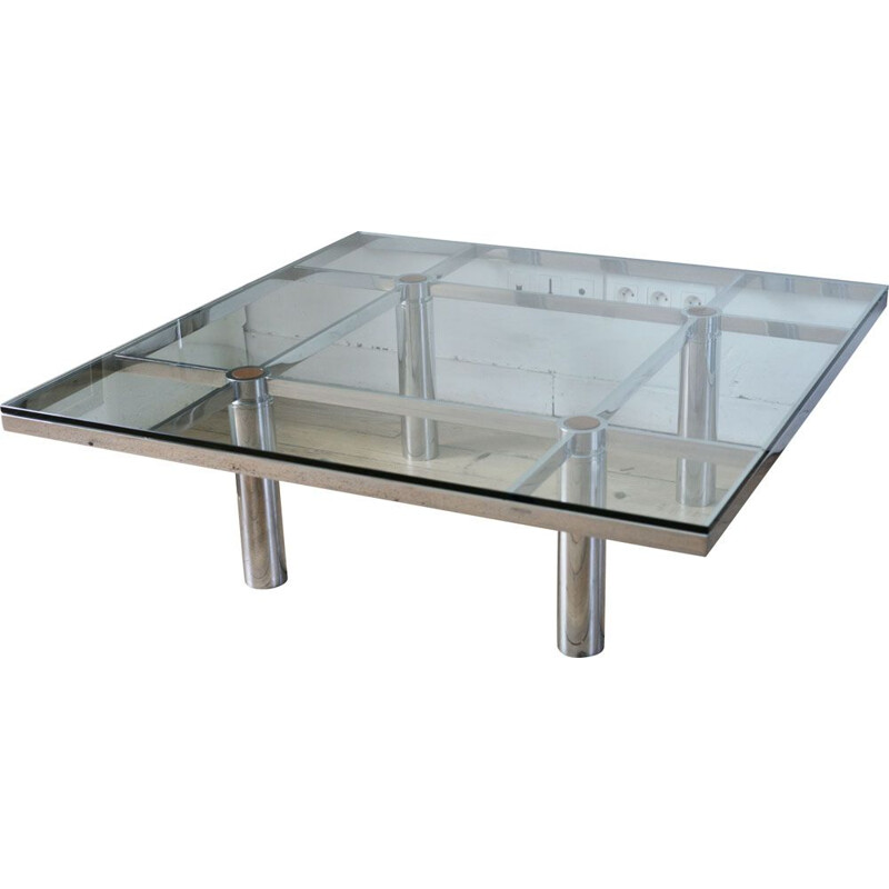 Vintage Knoll coffee table by Tobia Scarpa, model André, Steel and glass, 1970