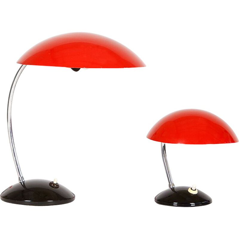 Set of 2 vintage red and black lamps for Drukov in steel 1960s