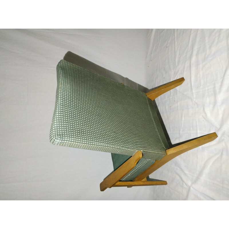 Vintage P 681 armchair for Knoll in green and white fabric and oak 1950