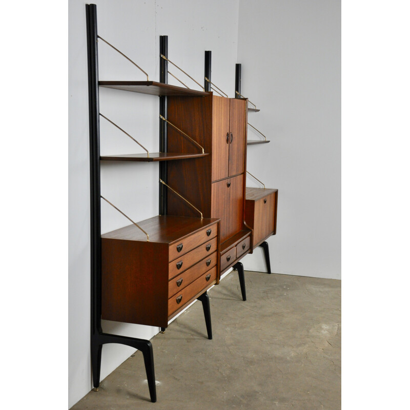 Modular vintage system for Wébé in teak and brass 1950