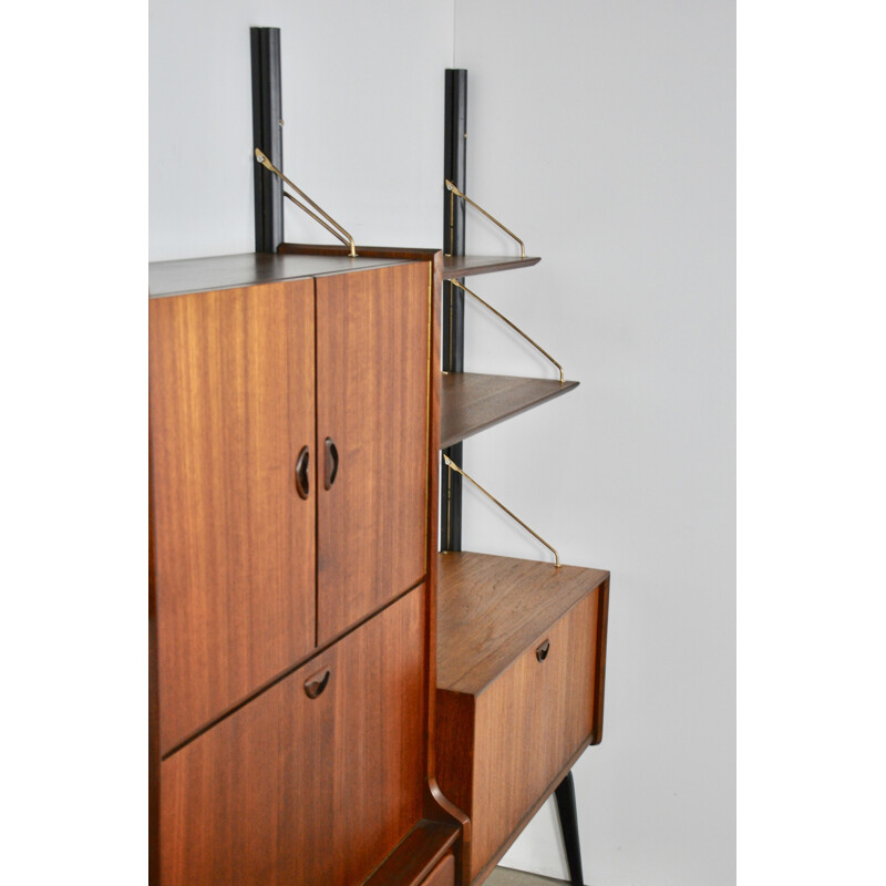 Modular vintage system for Wébé in teak and brass 1950