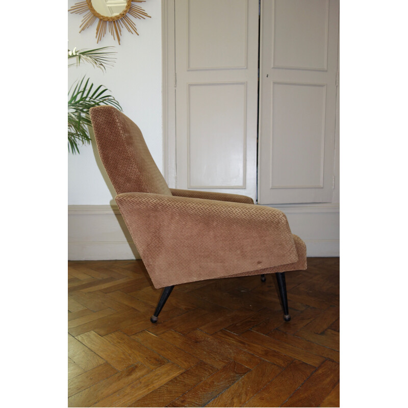 Pair of vintage French armchairs in velvet and wood 1950