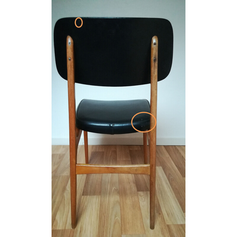 Set of 6 vintage scandinavian chairs in beech and black leatherette 1960
