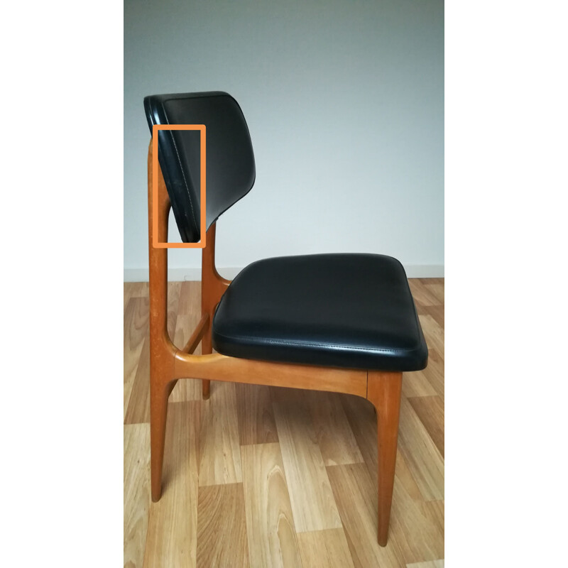 Set of 6 vintage scandinavian chairs in beech and black leatherette 1960