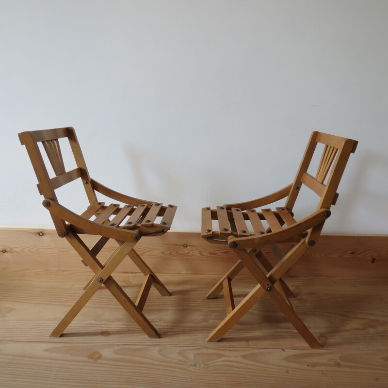 Pair of vintage folding chairs for Sfinx Filakova in beechwood 1940s