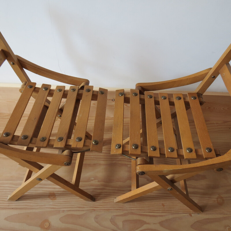 Pair of vintage folding chairs for Sfinx Filakova in beechwood 1940s