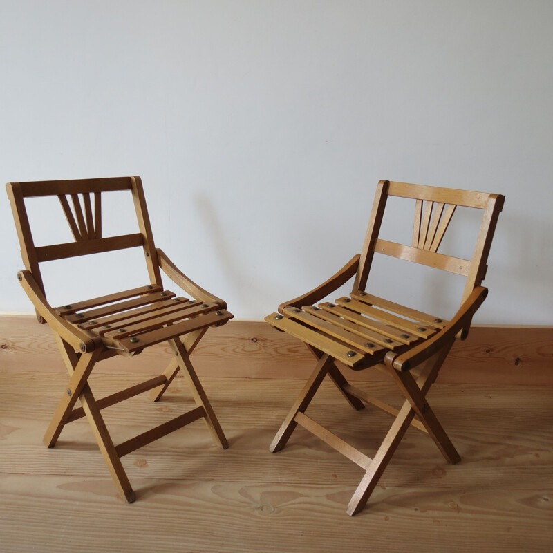 Pair of vintage folding chairs for Sfinx Filakova in beechwood 1940s