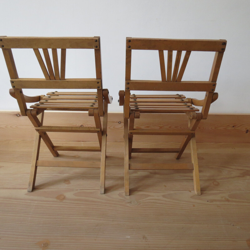 Pair of vintage folding chairs for Sfinx Filakova in beechwood 1940s