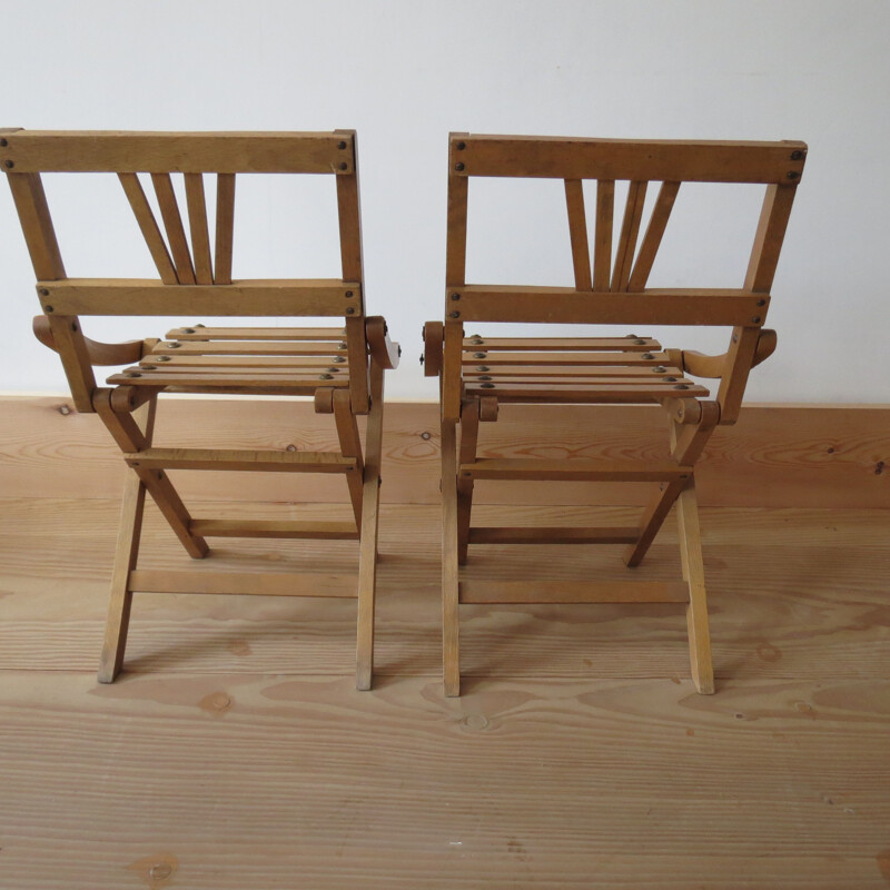 Paire de chaises vintage pliantes pour Sfinx Filakova en hêtre 1940