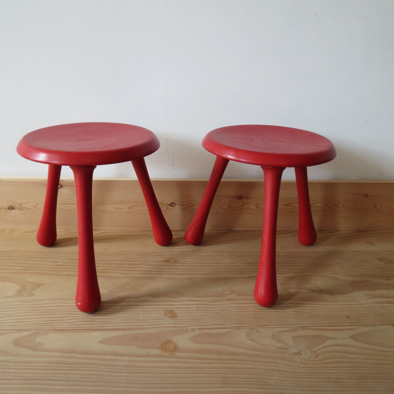 Pair of vintage stools for Habitat in red pinewood